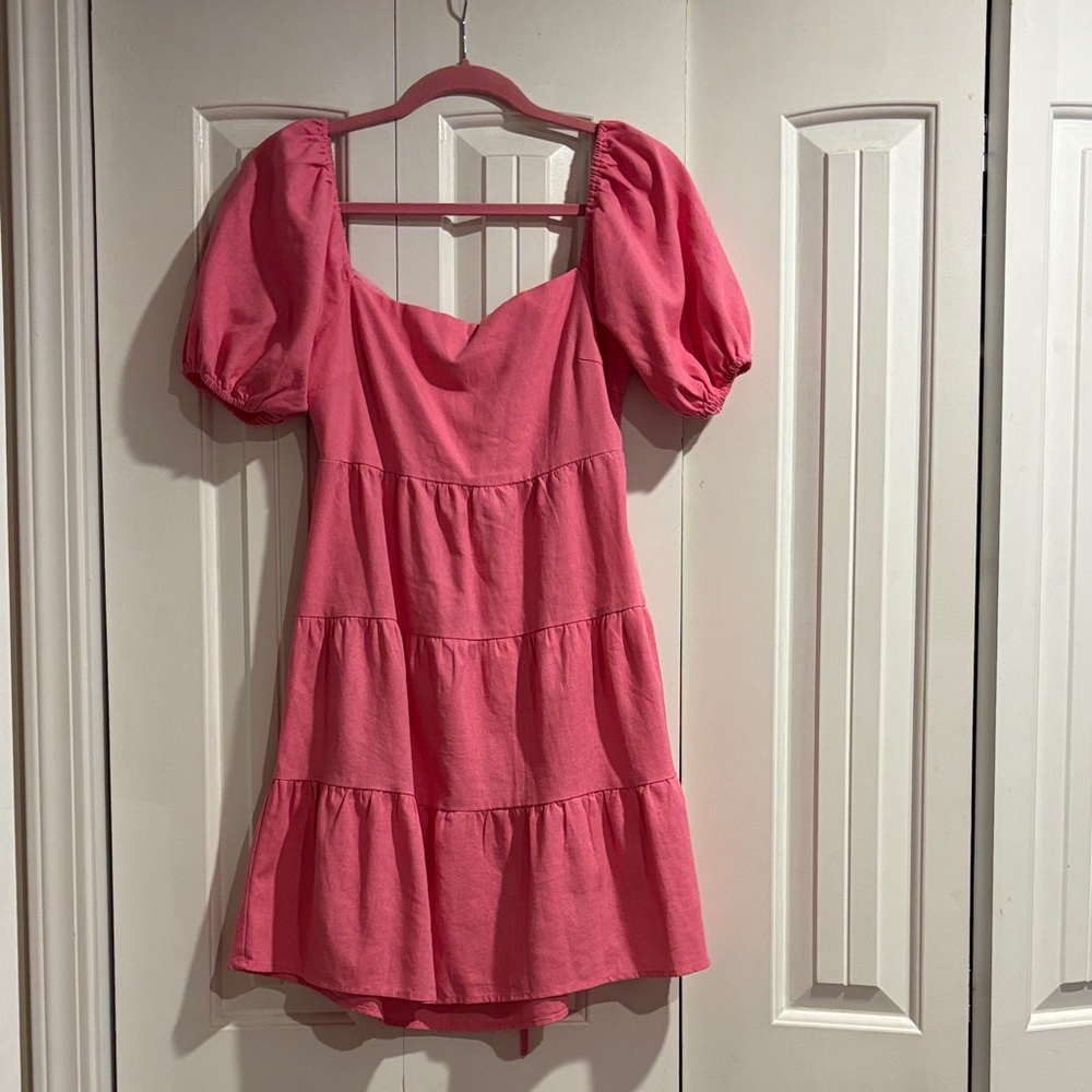LUSH Bright Pink Tiered Mini Dress